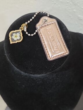 Coach Gold Leather Tag Charm with Floral Enamel Accent